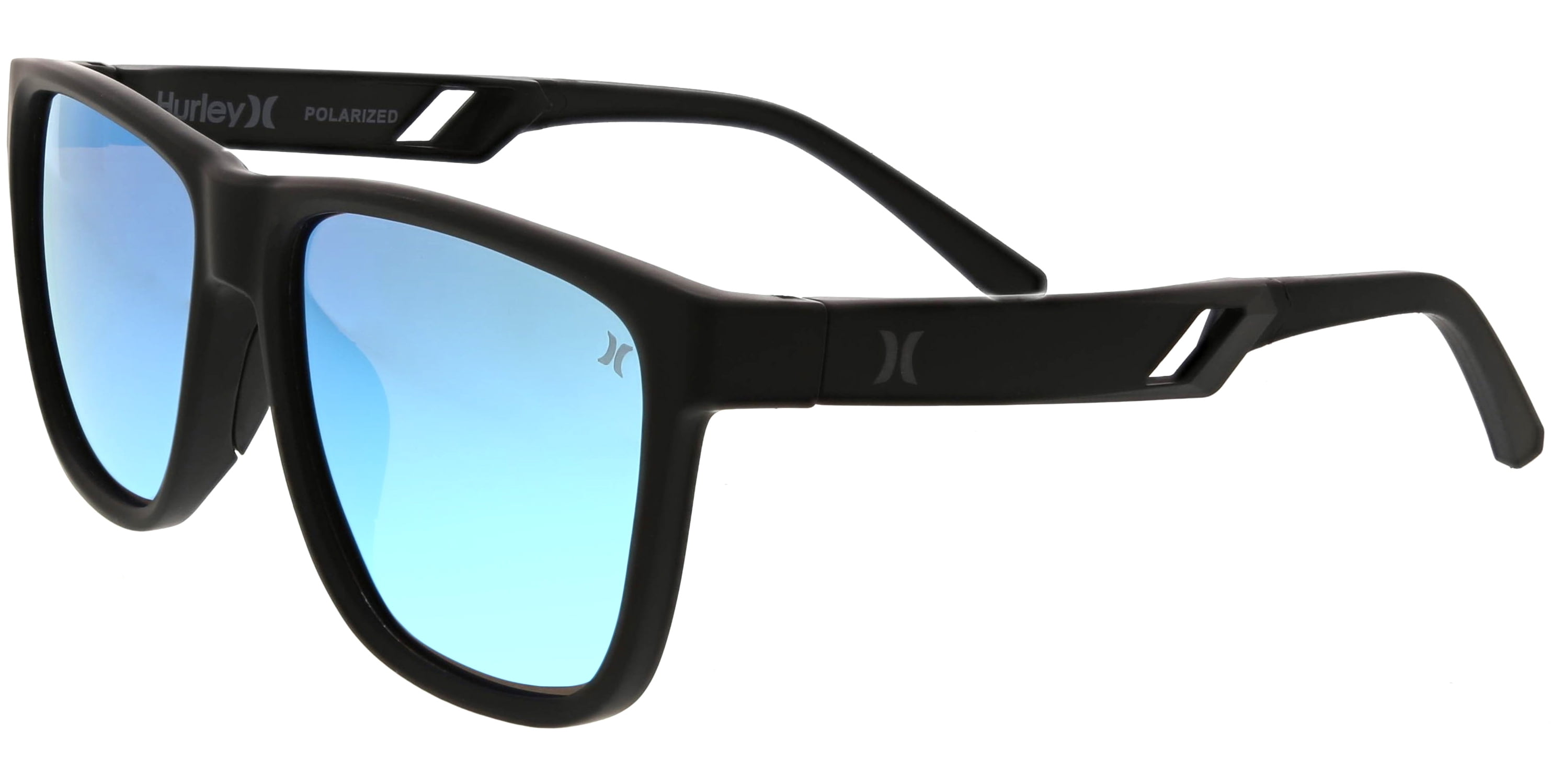 Hurley Men's Sunglasses Polarized Square Rubberized Black with Pouch HSM1064PSWM Break