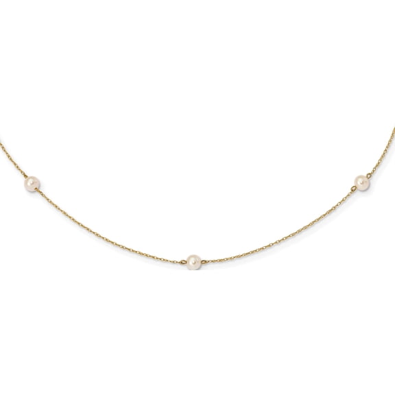 14K Yellow Gold Madi K 4-5mm White Round Fw Cultured Pearl 5-Station Necklace (15.25 X 4.98) Made In Canada se3007-15.25