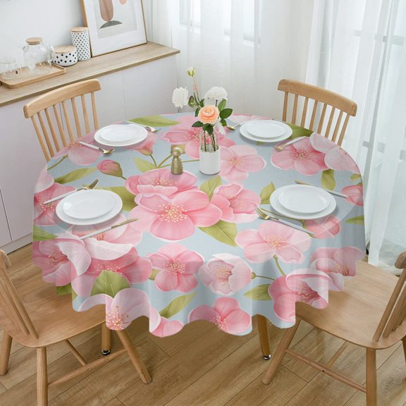 Spring Peach Blossom Flower Round Waterproof Tablecloth Picnic Decorative Table Cover Home Party Wedding Dining Room Table Cloth