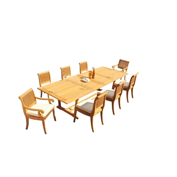 Grade-A Teak Dining Set: 8 Seater 9 Pc: 118" Mas Rectangle Trestle Leg Table And 8 Giva Chairs (2 Arm & 6 Armless Chairs) WholesaleTeak #51GV2509