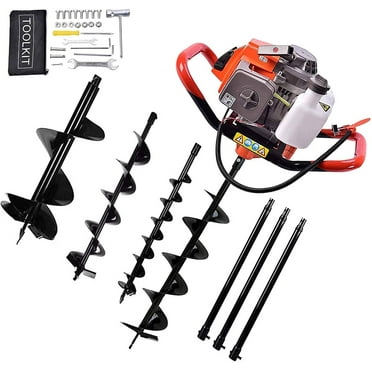 Datingday 72CC 4HP Stroke Gas Post Hole Digger Gas Powered Post Hole Digger Auger Petrol Drill Bit Earth Borer(4" & 6" & 8") Ultra Sharp Blades