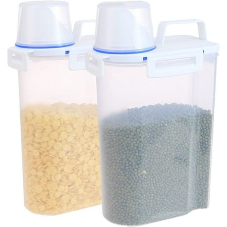 

2Pack Cereal Storage Container Set With Lids - Perfect Kitchen and Pantry Organizer for Flour Sugar Grains - Airtight Portable Pouring with Measuring Cup - Includes Stainless Steel Whisk