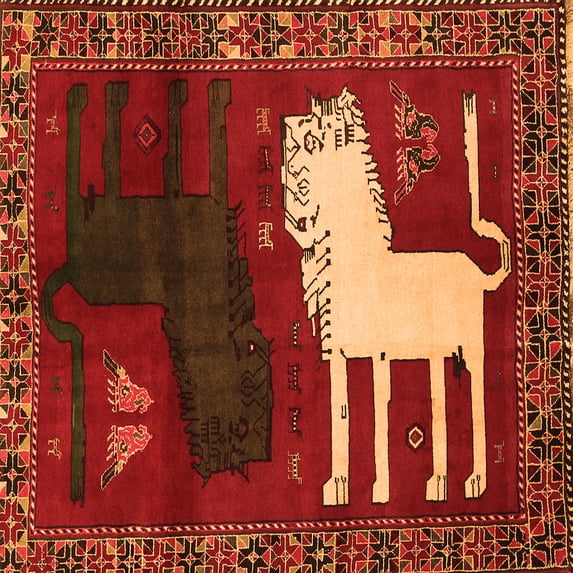 Ahgly Company Indoor Square Animal Orange Traditional Area Rugs, 4' Square
