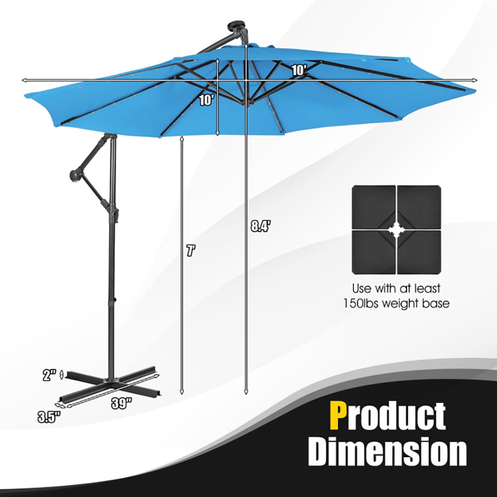 Aimee Lii 10 Feet Patio Solar Powered Cantilever Umbrella with Tilting System, Sunbrella Patio Umbrellas, Blue Aimee Lii 10 Feet Patio Solar Powered Cantilever Umbrella with Tilting System, Sunbrella Patio Umbrellas, Blue