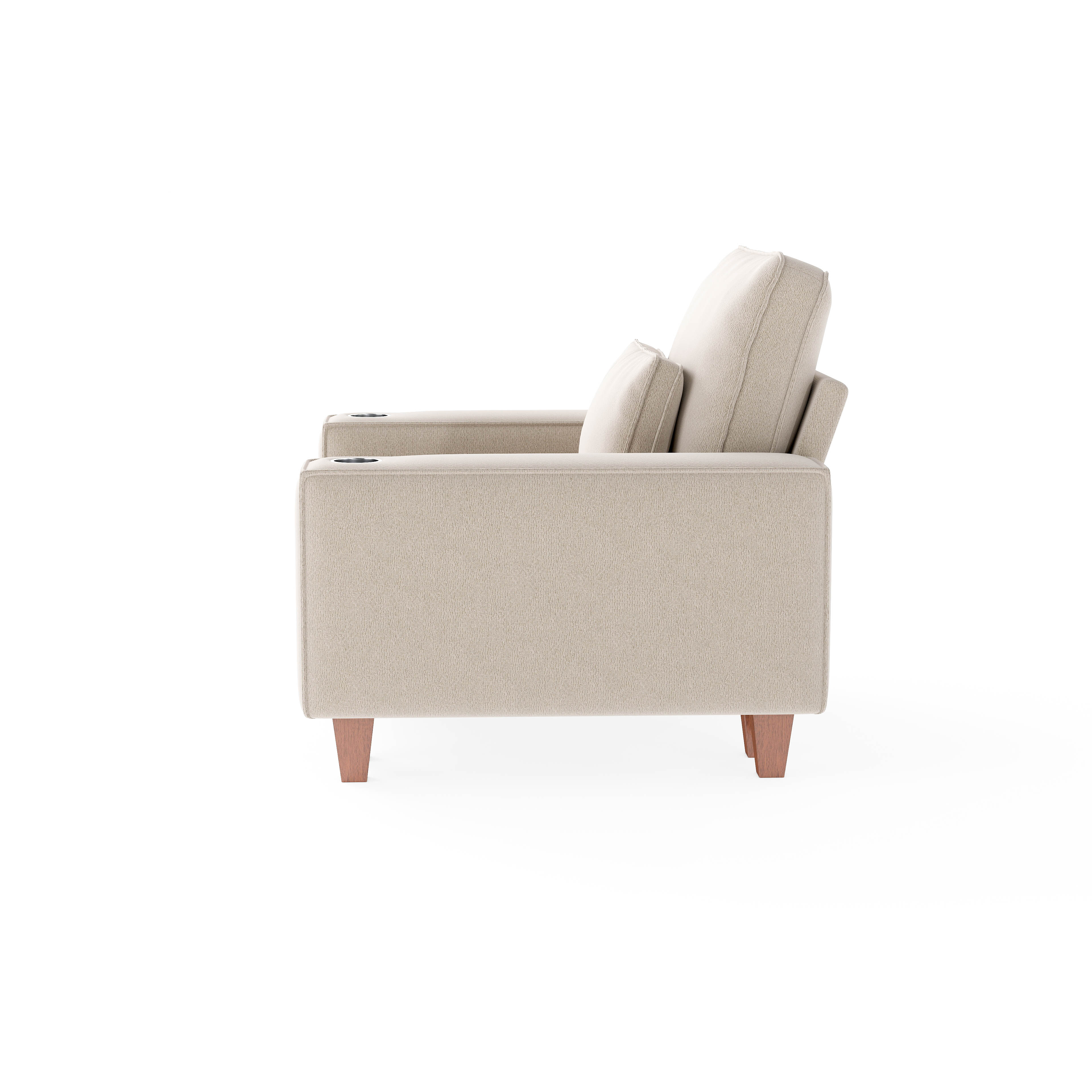 BSHTI Chenille Deep Seat Single Sofa Chair with Brushed Stainless Steel Cup Holder and Decorative Pillow – Modern Cozy Accent Chair for Living Room