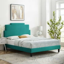 Modway Lindsey Modern Performance Velvet Twin Platform Bed in Teal Green