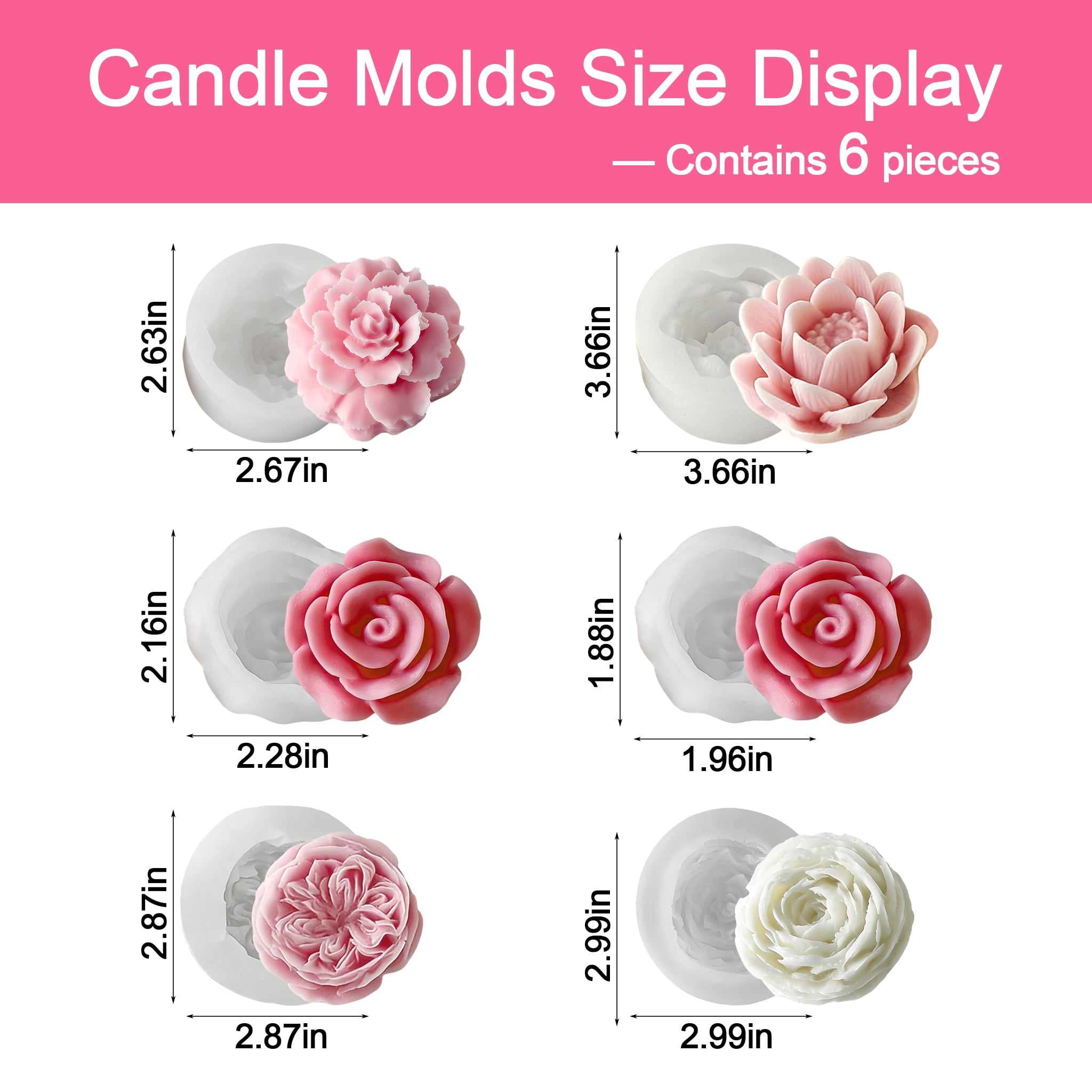 JDH Silicone Flower Candle Molds Set, Assorted Floral Shapes for DIY Aromatherapy Candle & Home Decoration