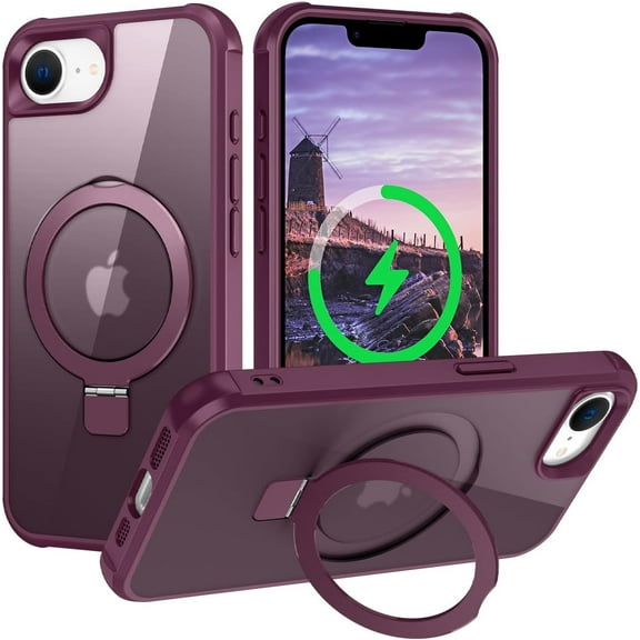 MYKOMI Magnetic Stand for iPhone 16e Case [Military Grade Drop Protection] with Kickstand, Matte Translucent Slim Case for 16e 6.1"