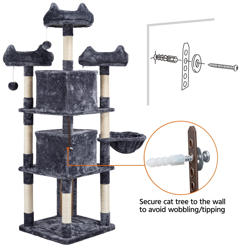 Renwick Multiple Levels Cat Tree Large Plush Cat Tower with 3 Platforms， Dark Gray