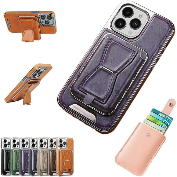 Symmetry Luxury Leather for iPhone Case with Removable Magnetic Tape, Leather Card Holder Phone Case, Phone Case with Card Holder (Purple,15)