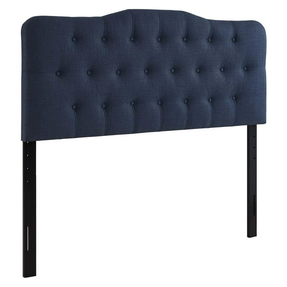 Drevy Annabel Tufted Button Linen Fabric Upholstered Queen Headboard in Navy