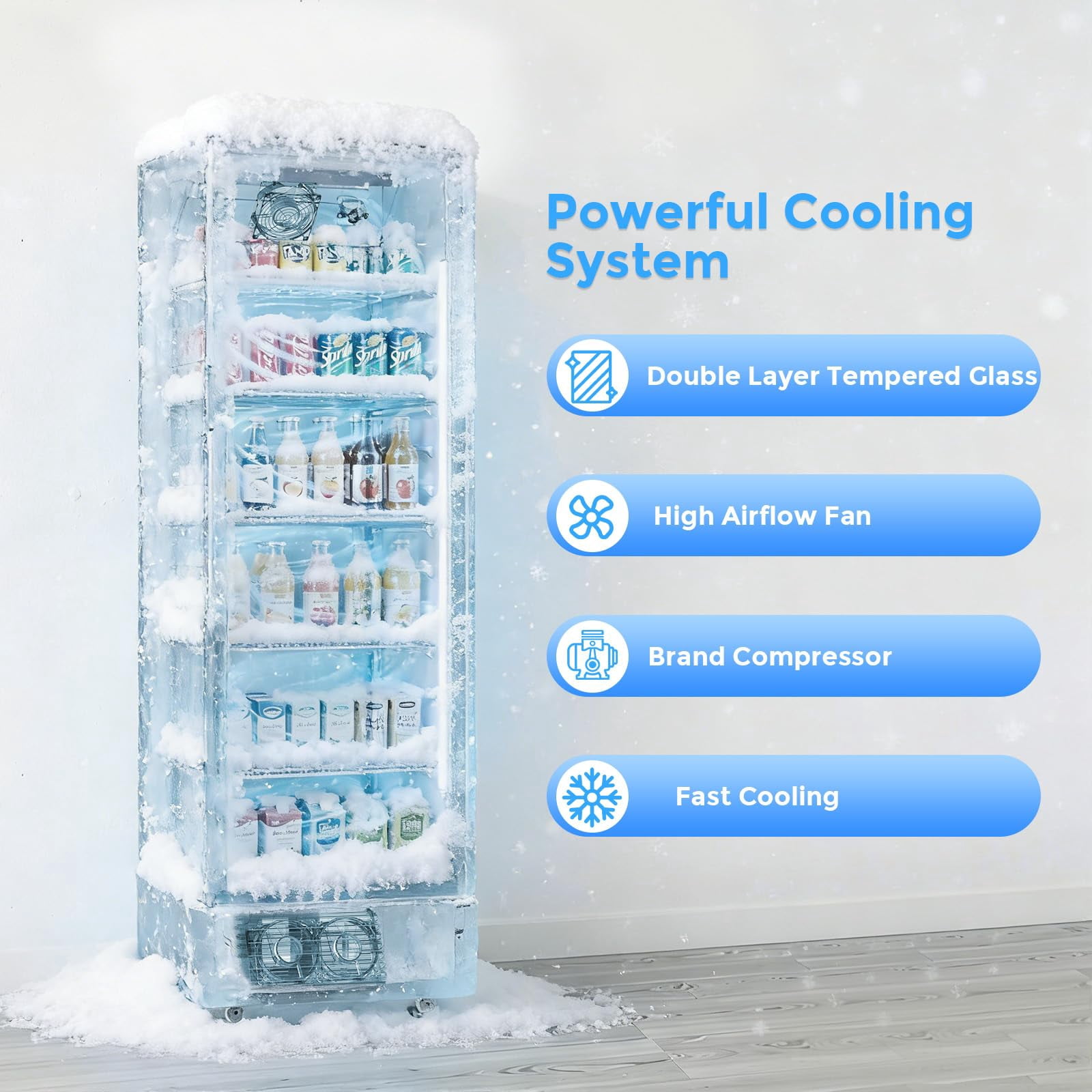 Auseo 9 Cu.Ft Commercial Refrigerator, Double-Tempered Glass Door Beverage Fridge with Wheels, Low-Noise Outdoor Drink Cooler for Bar, Office, Restaurant or Home