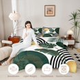 thumbnail image 3 of Homewish Abstract Geometric Lines Full Size Comforter Sets,Tropical Monstera Leaf Bedding Comforter Set,White Green,Light Gray Reversible,3-Piece,1 Comforter and 2 Pillowcases, 3 of 7