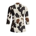 thumbnail image 3 of Uorisanigo Brown Cow Pattern Women's Dry-Fit Golf Polo Shirts Comfortable Fashionable Long Sleeve Golf Polo Shirts Quarter Zip Fashion 3/4 Sleeve Versatile Workout Tops for Women, 3 of 7