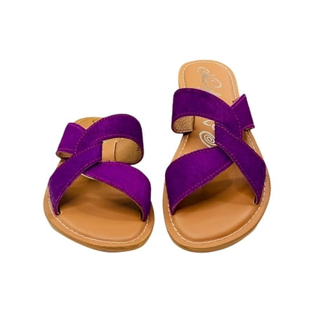 

Wazshop Women s Footbeds Open Toe Flat Sandals Beach Summer Shoes Cozy Slip On Slides Ladies Slippers Criss Cross Fashion Purple 8.5