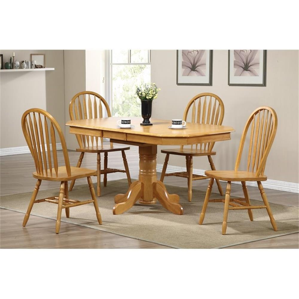 Maklaine Arrowback Windsor Dining Side Chair in Light Oak Solid Wood Set of 2