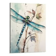 Creowell Dragonfly Wall Art Watercolor Dragonfly Decor Wall Print Watercolor Paintings Canvas Insect Nature Pictures Artwork Framed for Bathroom Bedroom Living Room 16x20 Inch