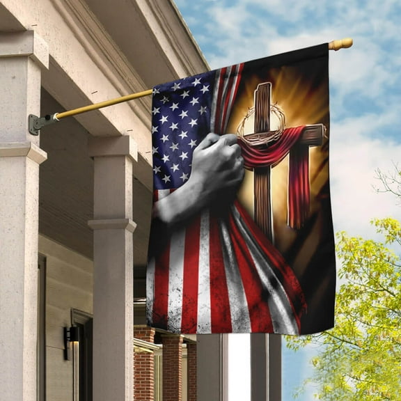 FLAGWIX American House Flag (29.5" x 39.5") - Christian Cross Flag - Polyester Indoor Outdoor Flags