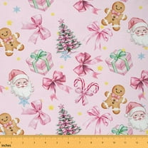 Homewish Pink Cartoon Christmas Fabric by the Yard 1 Yard, Xmas Tree Gifts Room Decor Fabric by the Yard, Teens Girls Kids Sewing Fabric, Microfiber Bedroom Decor