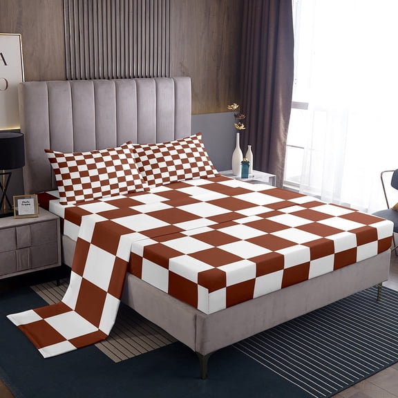 Erosebridal Check Plaid Bed Sheets Set Twin Size, Geometric Bed Sheets Twin, Farmhouse Gingham Decor 3pcs