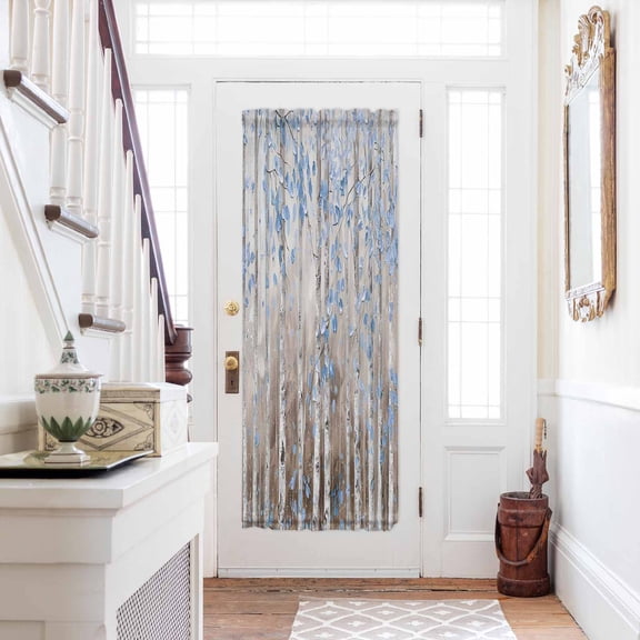 Blue Brown Forest Door Curtains for Door Window, French Sidelight Front Back Door Curtains With Tieback, Modern Oil Painting Art Kitchen Rod Pocket Drapes Panel, 25"x72"