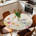 thumbnail image 3 of Wildflowers Fitted Tablecloth with Elastic Edged, Round Table Cloth for Dining Table, Spring Vintage Tulip Butterfly Floral Leaf Waterproof Oil Proof Table Cover for Indoor Outdoor 45"-54", 3 of 8