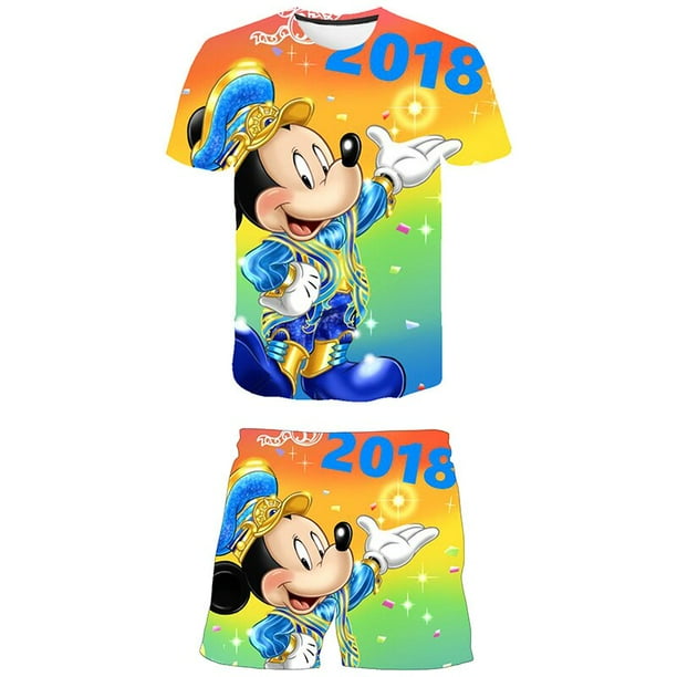 Conjuntos de ropa de Mickey a la moda para niños, camisetas informales para niñas, Tops + pantalones cortos holgados para niños, ropa de 2 piezas, trajes de la serie Disney, trajes de 6M Gao Jinjia LED