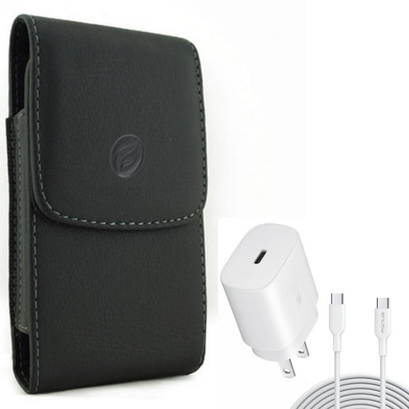 Holster Leather Case Belt Clip with 10ft USB-C Cable PD Type-C 25W Fast Home Charger for Samsung Galaxy Note 20 Ultra 10 Plus A9 A73 5G A72 5G A71 5G A70 A52 5G A51 5G A42 5G A32 5G A21 A13 5G
