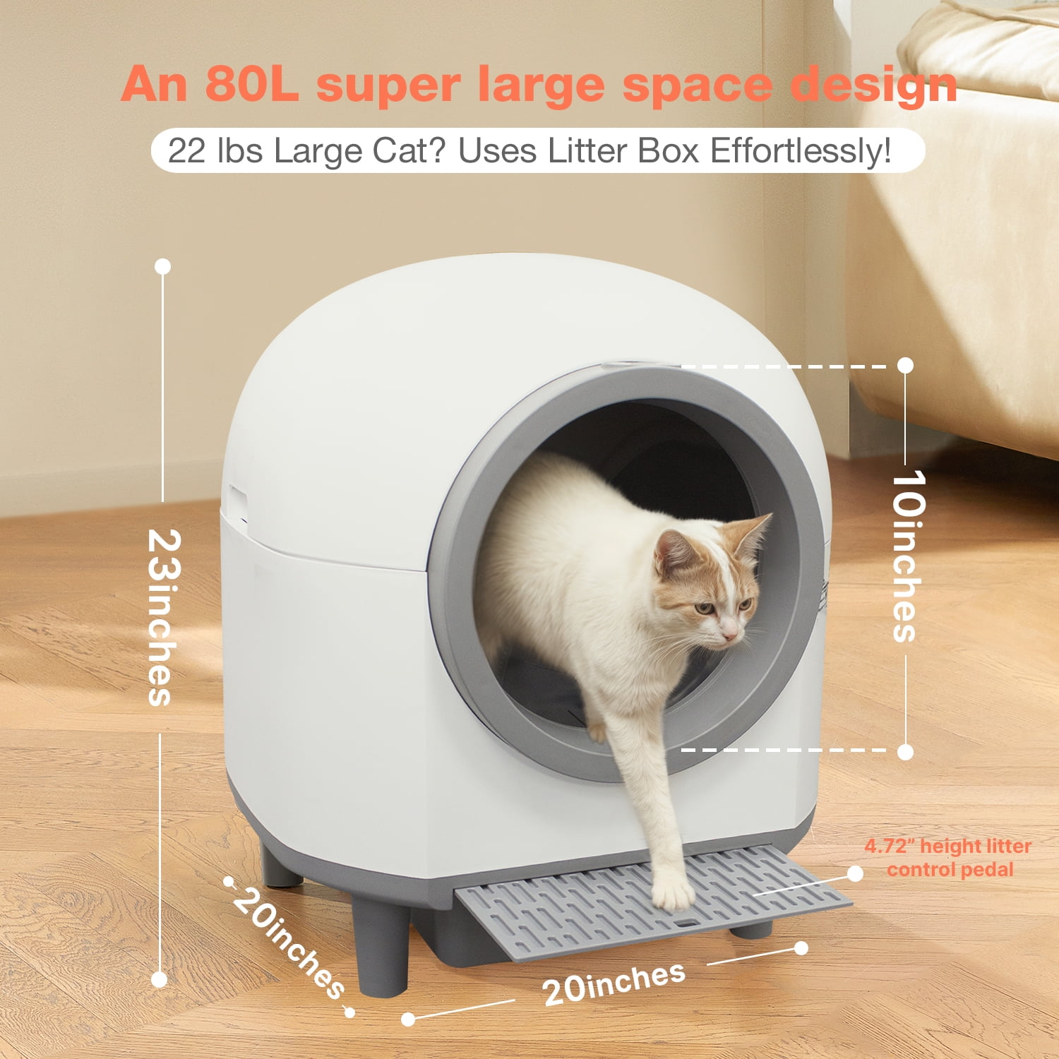 Aoruefar Smart Self-Cleaning Cat Litter Box with APP Control & Odor-Free Technology, Automatic Litter Box for Cats (Remote Monitoring) Cat Litter Box with Litter Control Pedal
