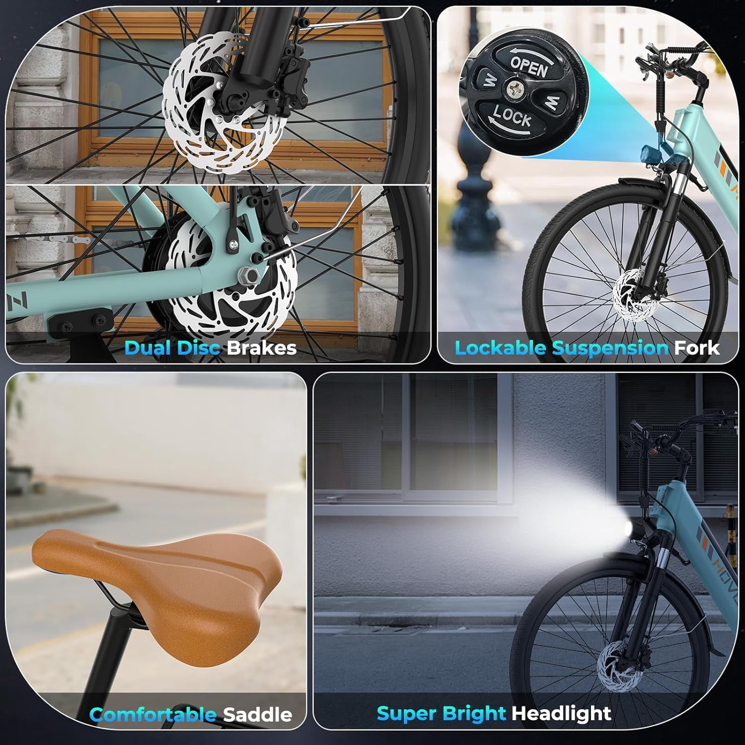 26" Commuter Electric Bike for Adults, 28 MPH Adult Electric Bicycles with New Shock Absorption, 1000W Motor, 48V 13Ah, 26" Unisex, UL 2849 Certified, Blue