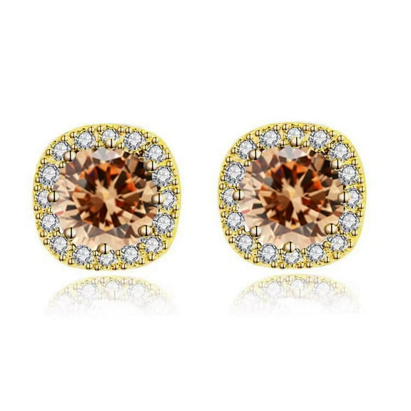 Paris Jewelry 10k Yellow Gold 2Ct Round Created Tourmaline Halo Stud Earrings Plated