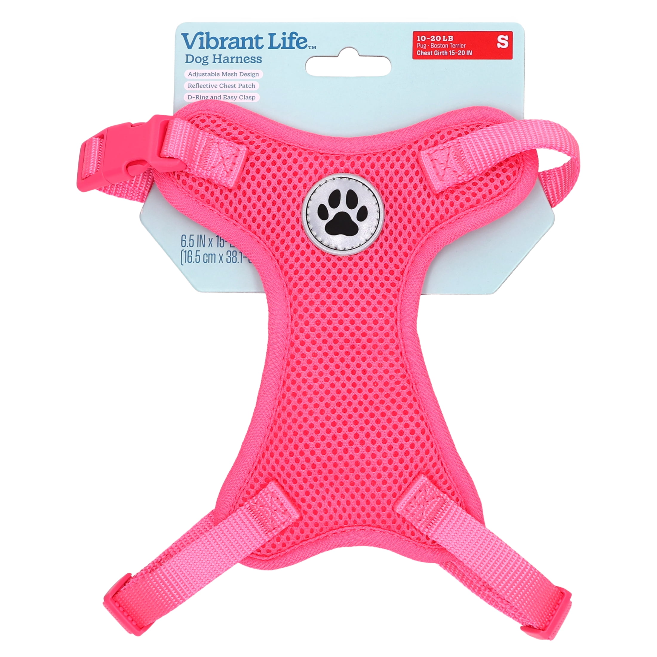 Vibrant Life Reflective Mesh Adjustable Dog Harness, Pink, S