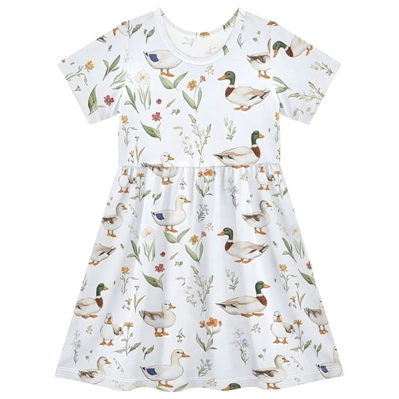 joogoo Vintage Wild Ducks Girls' Short Sleeve Dress Kids Dresses 5-6T