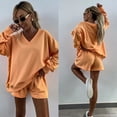 thumbnail image 3 of New Summer Women's Casual Striped Set: Long-Sleeved V-Neck Loose Top and Sports Shorts (2-Piece Set), 3 of 5