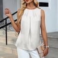 thumbnail image 6 of KIHOUT Women's Casual Solid Color Satin Pleated Round Neck Sleeveless Top Loose Fit Blouse for Daily Work Wear, 6 of 6