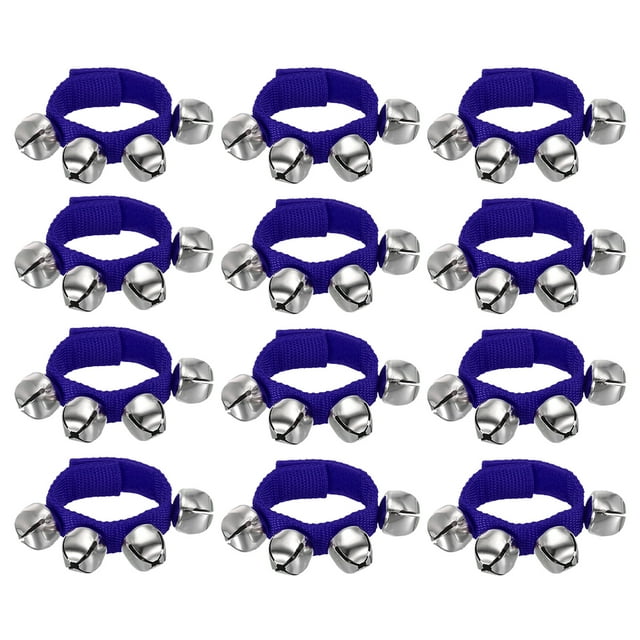 Unique Bargains 12 Pcs Cloches de Poignet, Cloches de Jingle Cloches de Cheville Instruments de Percussion Groupe de Rythme Musical 4 Cloches Argentées, Bleu Marine Foncé