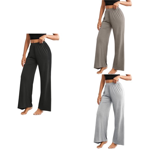 SROBPTY Women Solid High Waist Wide Leg Long Pants Casual Loungewear Bottoms Black, XL
