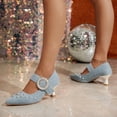 thumbnail image 4 of SCHUHLAND Vintage Denim Pointed Toe High Heels Pumps for Women, Silver Glitter Buckle Ankle Strap Dress Shoes, 4 of 16
