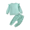 thumbnail image 6 of Staki Toddler Baby Girl St Patricks Day Outfit Ruffle Sleeve Letters Print Lucky Charm Sweatshirt Pants Headband 3Pcs Set St Patricks Day Outfits for Girls 3M,6M,12M(Green,6-12 Months), 6 of 9