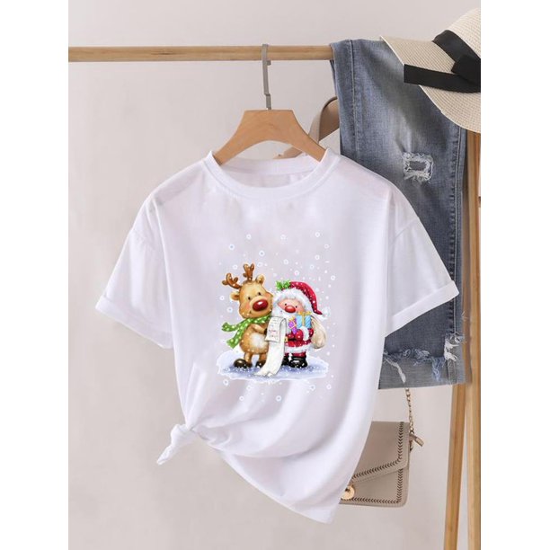 Camiseta de manga corta con estampado de árbol para mujer, blusa bonita de los años 90, ropa de Navidad, camiseta estampada