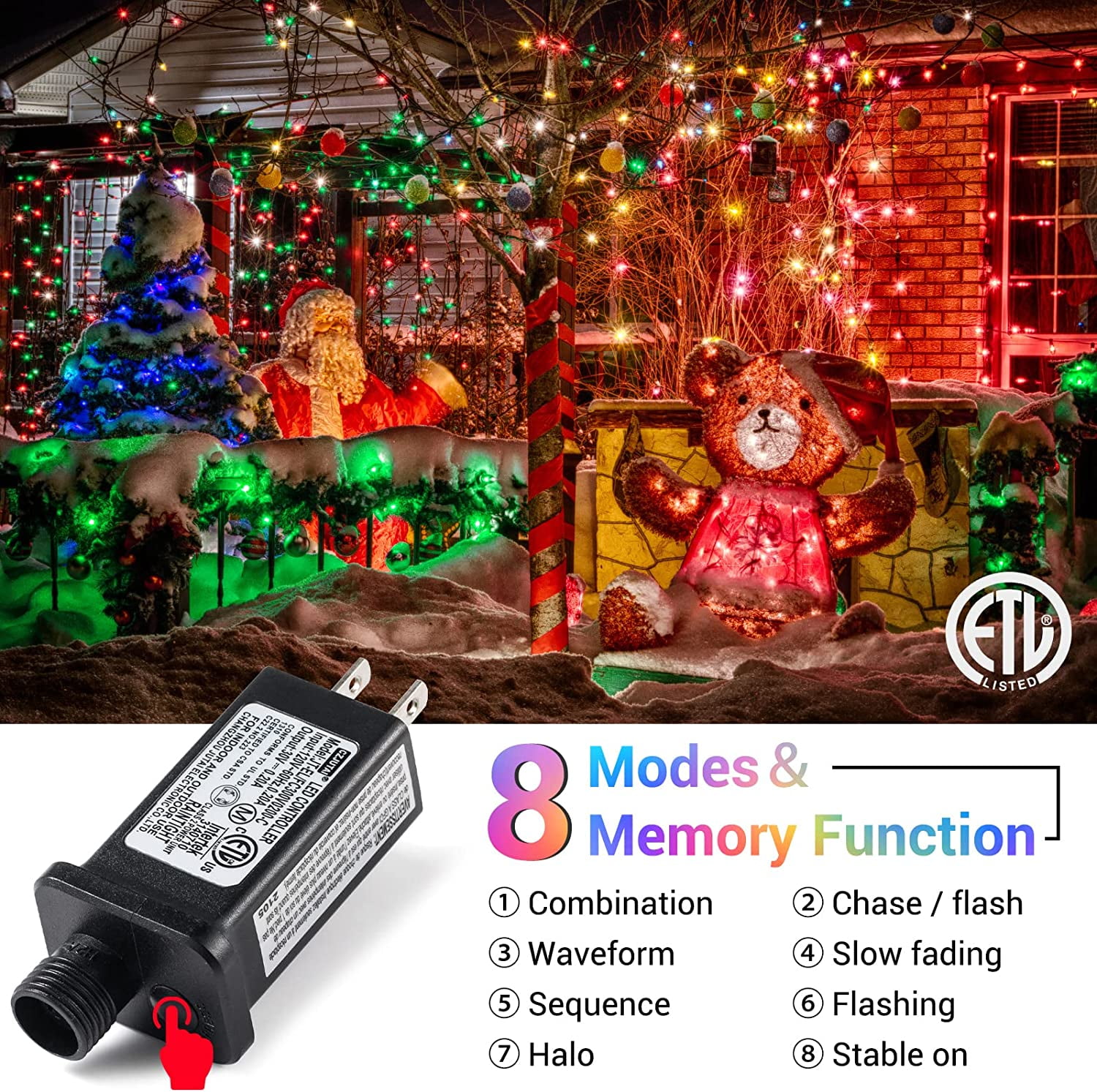 Quntis 82ft 1000 LEDs Christmas String Lights, Multicolor Outdoor Waterproof Christmas Tree Lights with 8 Modes, Plug in Holiday Twinkle Fairy String Lights for Garden Tree Party Decoration