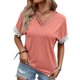 thumbnail image 1 of Blusa de verano para mujer con escote en V, manga corta y ribete de encaje, diseño entrecruzado, rosa XXL, 1 of 6