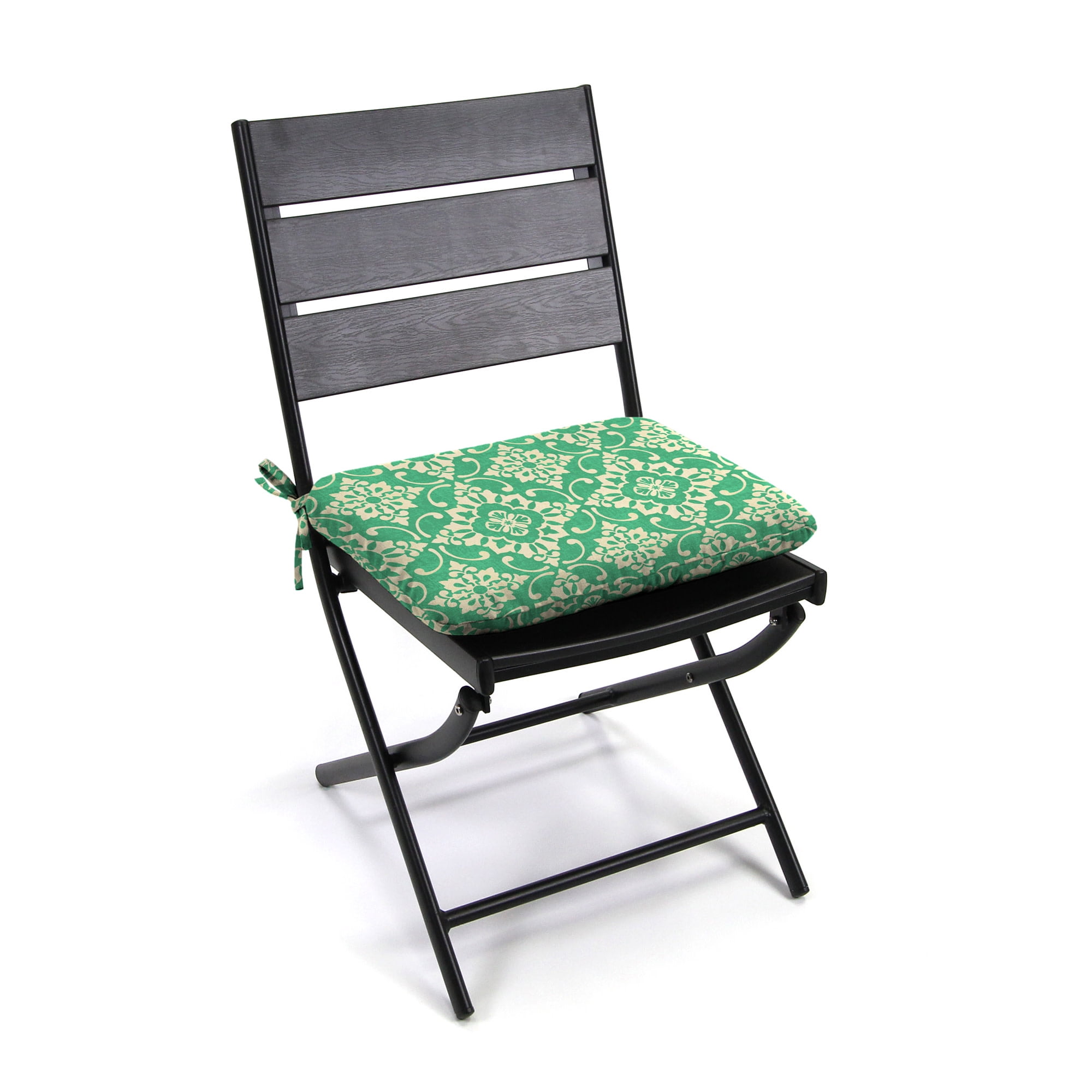 Jordan Manufacturing 20.25" x 20.75" Scampi Emerald Green Medallion Square Outdoor Chair Pad Seat Cushion with Ties