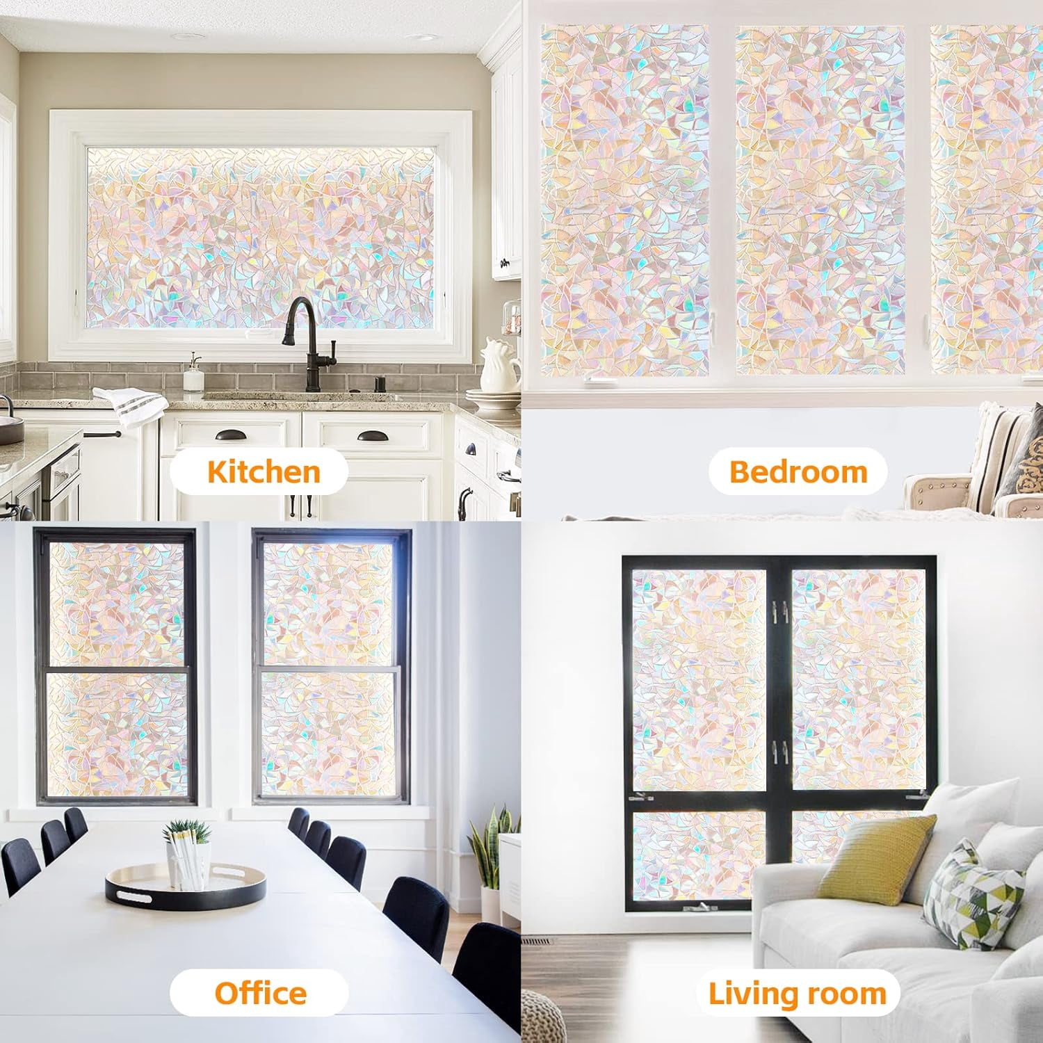 ZIVACATE 17.5"x86.6" Window Privacy Film Rainbow Window Clings Decorative Stained Glass Window Vinyl Non-Adhesive for Home