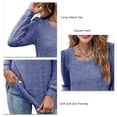 thumbnail image 4 of Mujeres cuadrado Masajeadores de cuello camiseta moda casual color puro plisado manga larga Tops para las compras del trabajo, 4 of 5