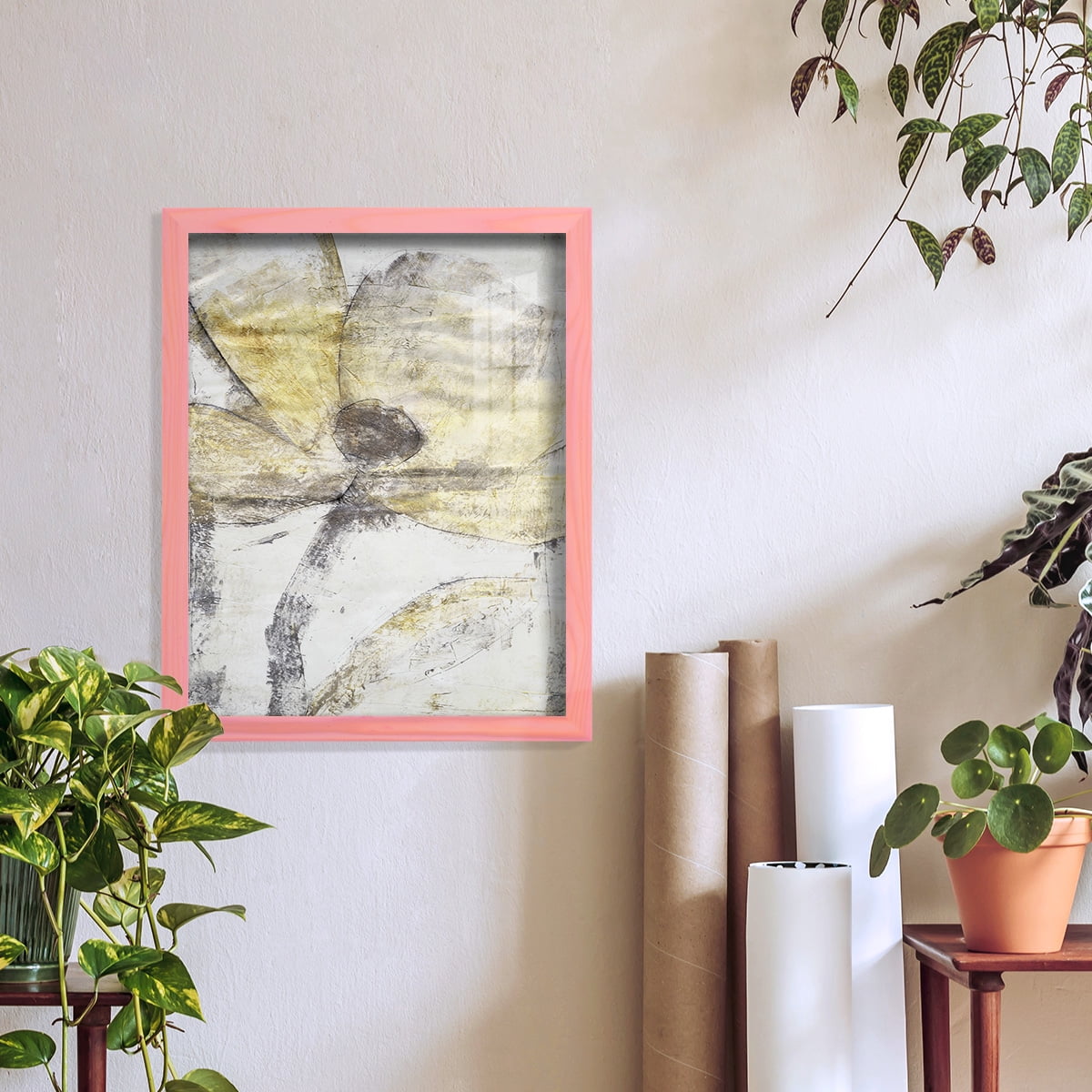 Une Fleur II - Framed Print w/glass - Sunset Pink