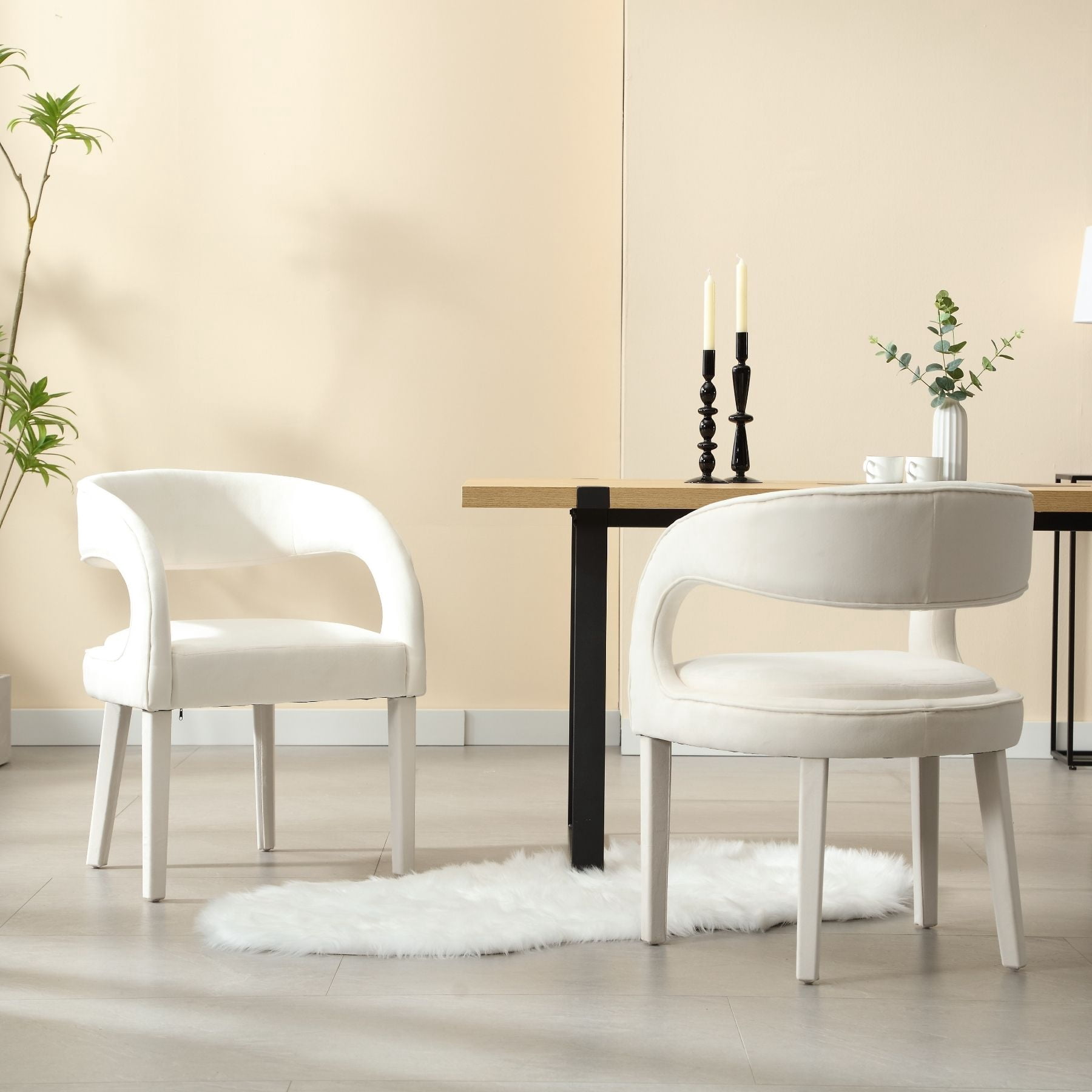 Dayalane Modern Upholstered Dining Chairs Set of 2, Velvet Barrel Accent Chairs with Open Back and Arms, Comfy Kitchen & Dining Room Chairs with Wood Legs for Living Room/Bedroom,Cream