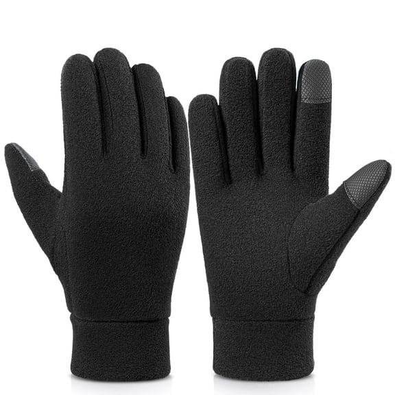OZERO Mens & Womens Winter Gloves Polar Fleece Snow Gloves with Elastic Cuff Black