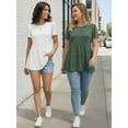 thumbnail image 4 of MOYIKO Women Short Sleeve T-shirts Casual Crew Neck Basic Tops Deep Green Relaxed Fit Solid Color Tee Shirt S, 4 of 7
