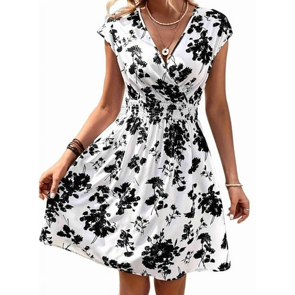 Women Wrap Dress Summer V Neck Cover Ups Dresses Casual Sundress White S